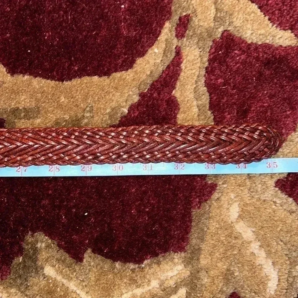 Vintage Braided Leather Belt in Deep Whiskey Brown Heavy Antique Silver Buckle M